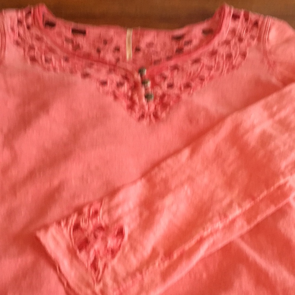Free People Embroidered Lace Tee